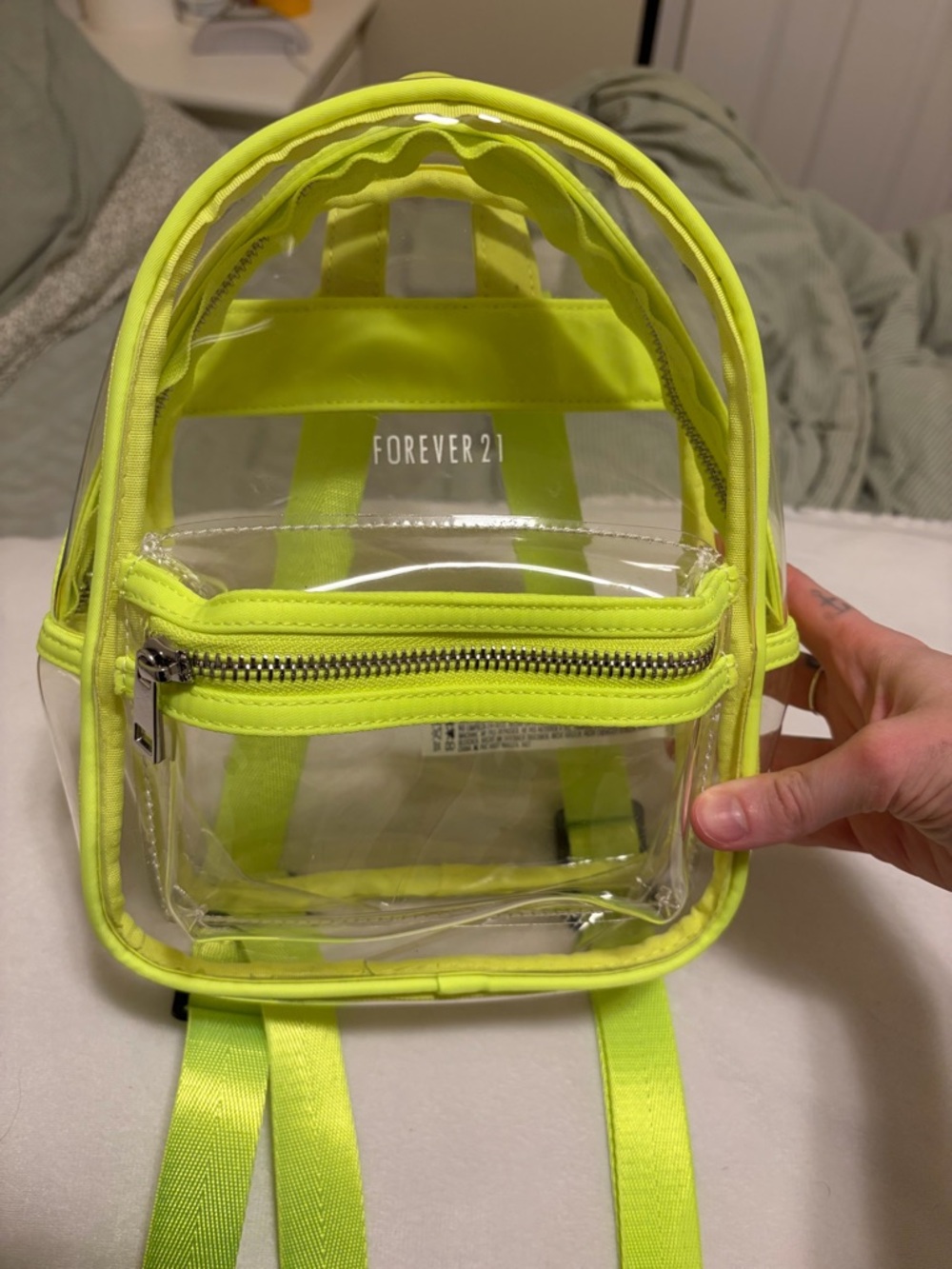 Forever 21 Clear Mini Backpack with Neon Yellow Trim